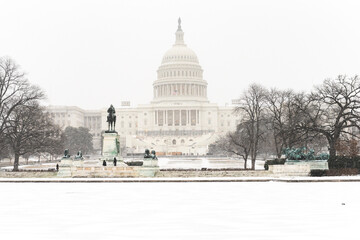 US Capitol building in the snow - Washington D.C. United States