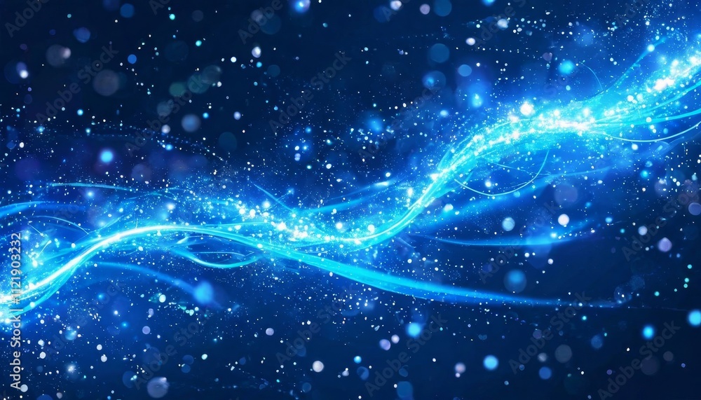 Poster futuristic blue wave technology animation in dark environment. smooth flowing and dynamic digital wa