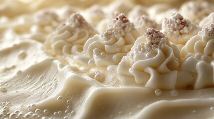 Close-Up of Delicate White Cake Frosting with Pearl Decorations