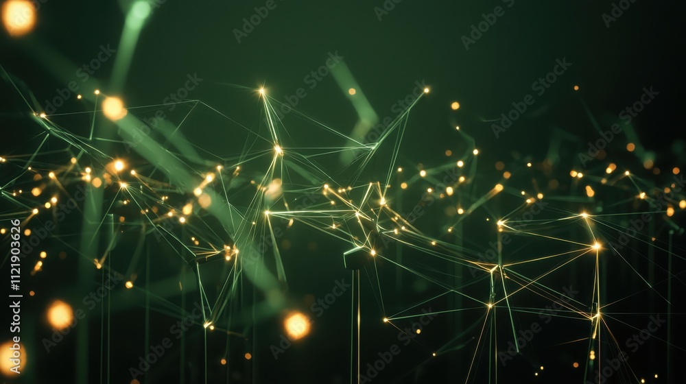 Poster connecting renewable energy networkswind turbines illuminated by glowing lines in a technological la
