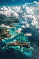 Obraz premium Exploring remote oceanic archipelago islands turquoise waters aerial photography tropical environment dramatic cloud shadows for stunning visuals