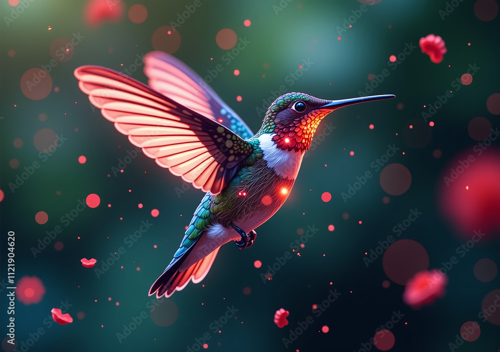 Poster digital hummingbird flies harmonious data flow generative ai illustrations surrounding