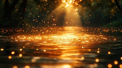 Golden Hour Water Reflections: Enchanting River Scene at Sunset