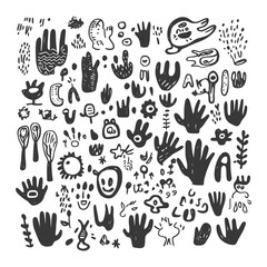 Fototapeta premium A Collection Of Hand Drawn Black And White Abstract Shapes And Symbols