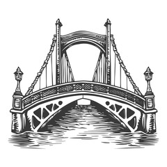 Fototapeta premium A Detailed Black And White Illustration Of A Suspension Bridge