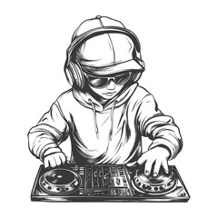 A Dj Wearing A Cap And Headphones Mixing Music On A Mixer