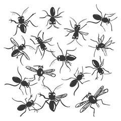 A Group Of Cartoon Mosquitoes With Big Eyes And Long Legs