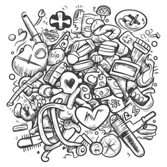 Obraz premium A Hand Drawn Doodle Of Various Objects Symbols And Characters