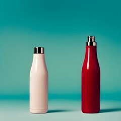 Bright Red Contoured Bottle and White Bottle with Metal Lid