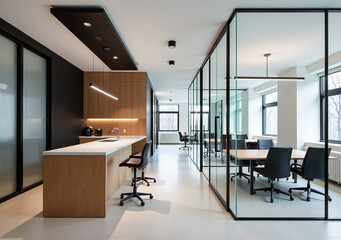 glass walls sleek decor create modern office space blends functionality aesthetic