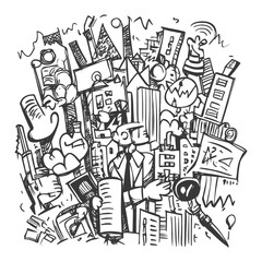 Obraz premium A Hand Drawn Sketch Of A Businessman In A Cityscape