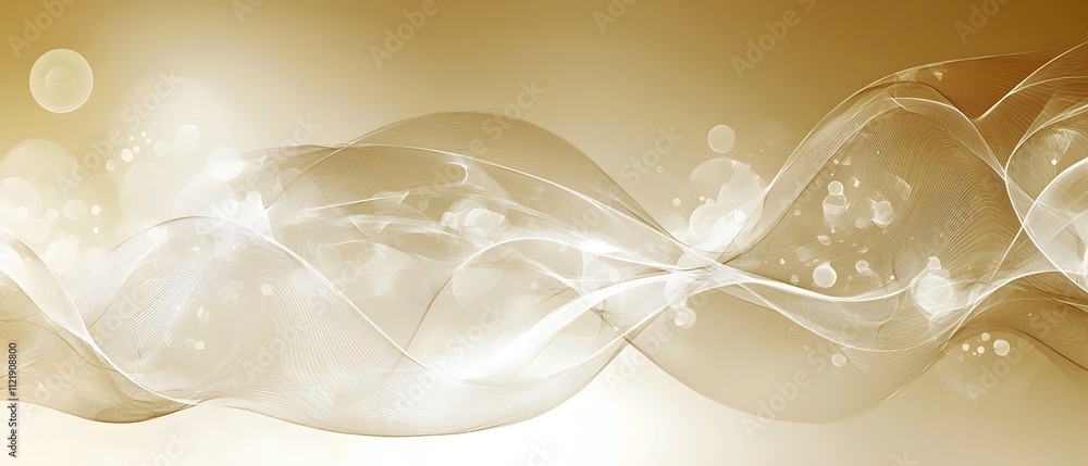 Poster a mesmerizing wave of translucent flowing lines in soft golden hues, creating a sense of elegance an