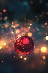 Fototapeta premium Red Christmas Ornament on String