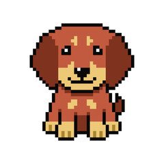 Obraz premium Pixel art cute dachshund dog vector in retro style for design.