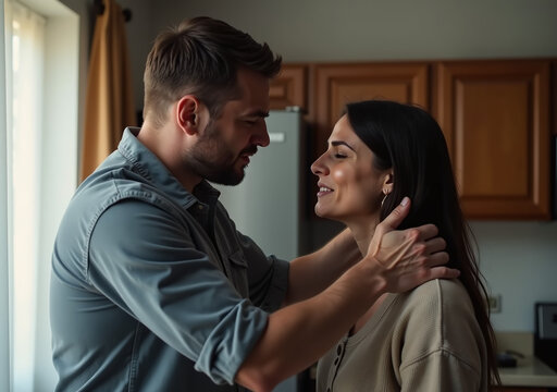 man physically abuses humiliates crying woman