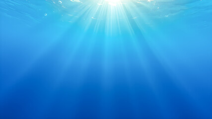 Underwater sun rays burst through the ocean, casting a bright glow on the aquatic landscape