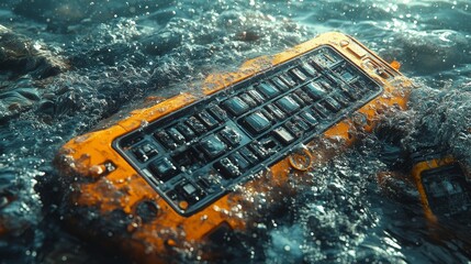 Submerged Ruggedized Device: A Close-Up of Waterlogged Electronics