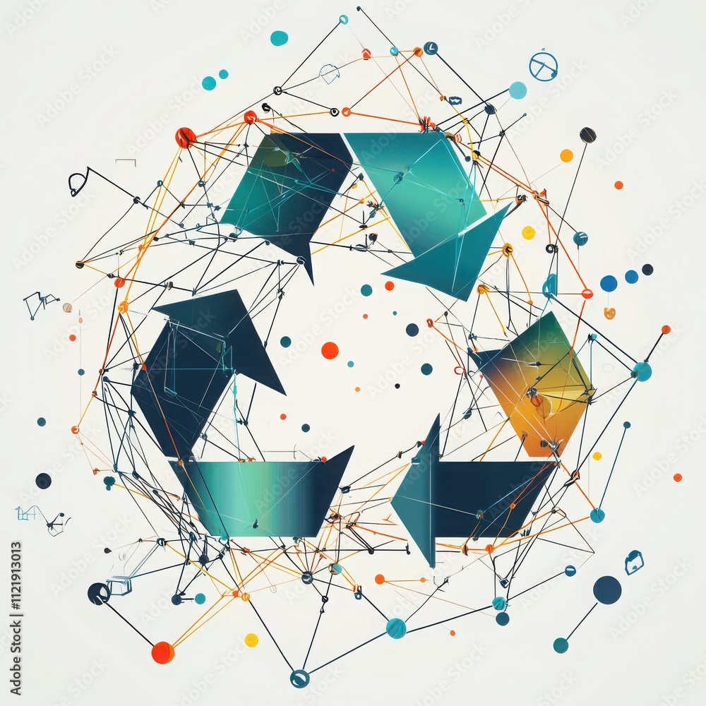 Poster integrating circular economy concepts through interconnected recycling processes in professional geo
