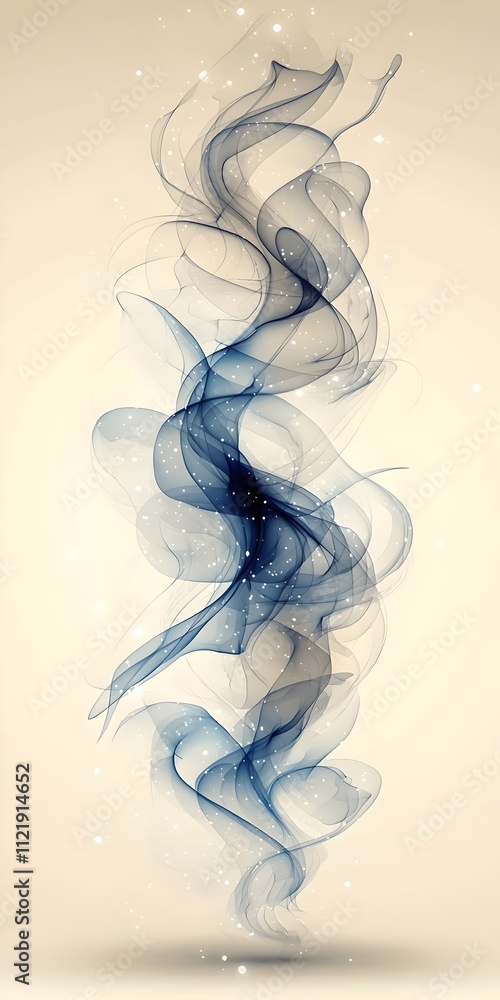 Poster an ethereal swirl of blue and translucent smoke patterns dances elegantly against a soft beige backg