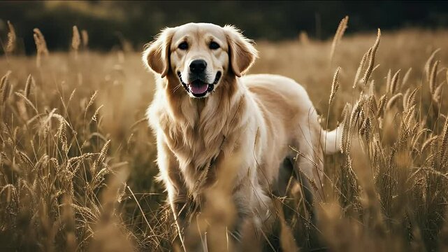 golden retriever long grass video dog pet animal gold puppy cute white canino running labrador portrait breed nature happy friends mammal summer outdoors domestic fur green