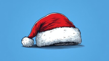 Festive red and white santa hat on a blue background