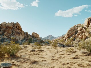 Desert Landscape with Rocks and Plants