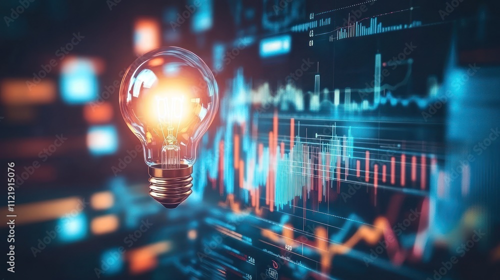 Poster light bulb with data visualization background