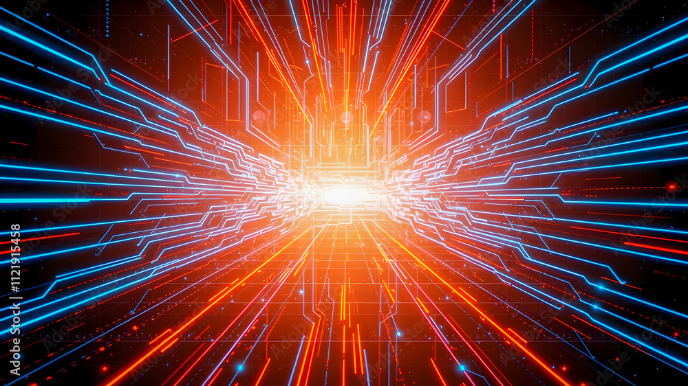 Poster fractal starburst explosion, a dynamic interplay of light and color, creating a mesmerizing design f