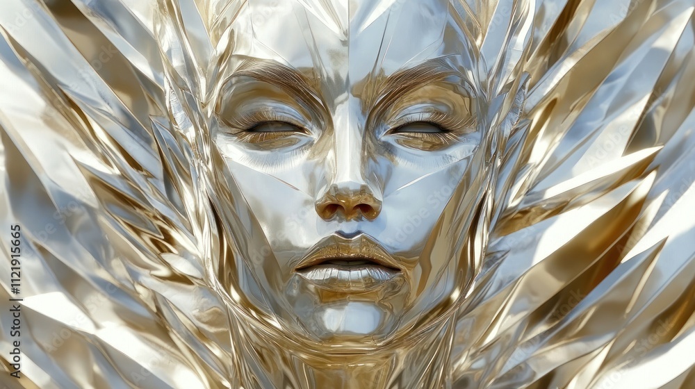 Poster abstract metallic face with sharp, reflective features