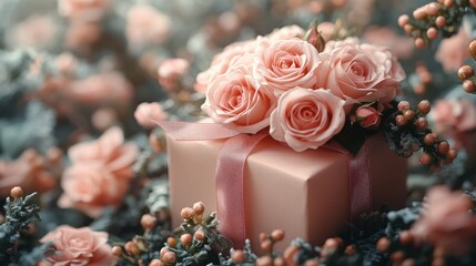 Pink Roses Gift Box, Romantic Present.