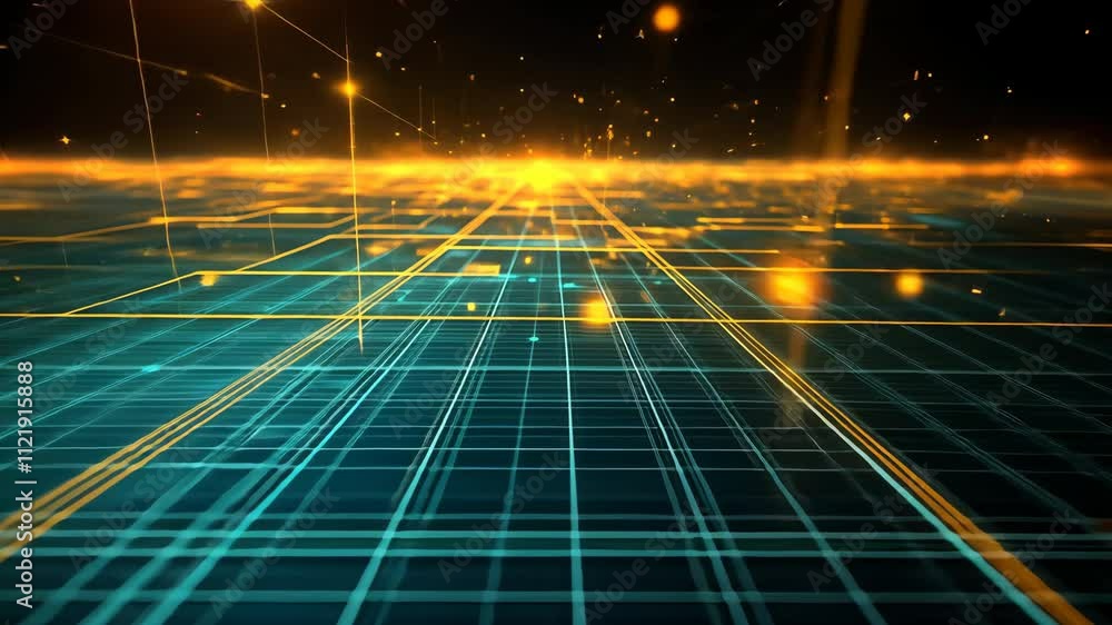 Poster futuristic glowing grid with abstract digital patterns and lights