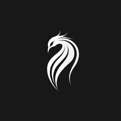 Obraz premium Abstract stylized white phoenix bird logo design on black background.