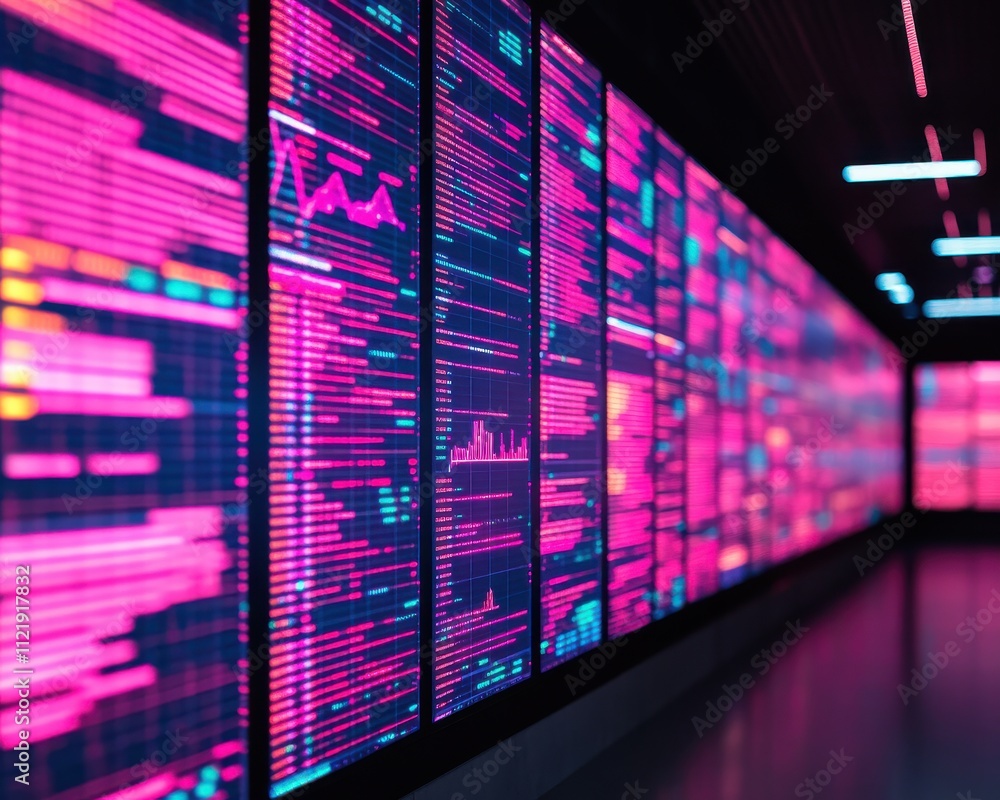 Poster colorful digital data visualization on large screens in modern technology environment showcasing vib