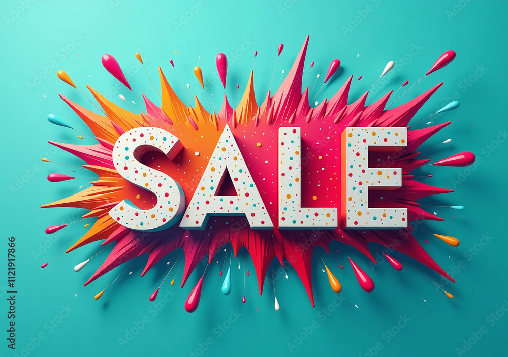 Aufkleber vibrant colors explode around sale text teal background dynamic visual