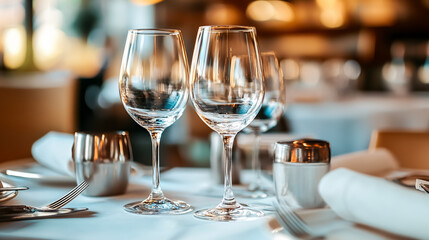Fototapeta premium An empty set of glasses arranged neatly in a restaurant.