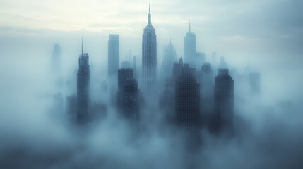 Enigmatic Skyscrapers Emerging from the Fog: A New York Cityscape