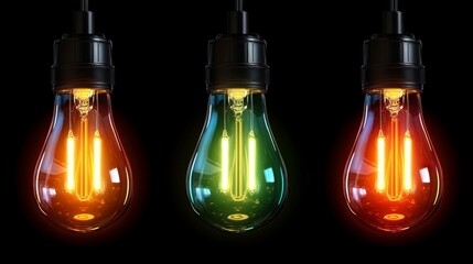 Vibrant light bulbs glowing in various colors against a dark background