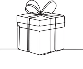 Minimalist Line Art Elegant Gift Box Illustration on White Background