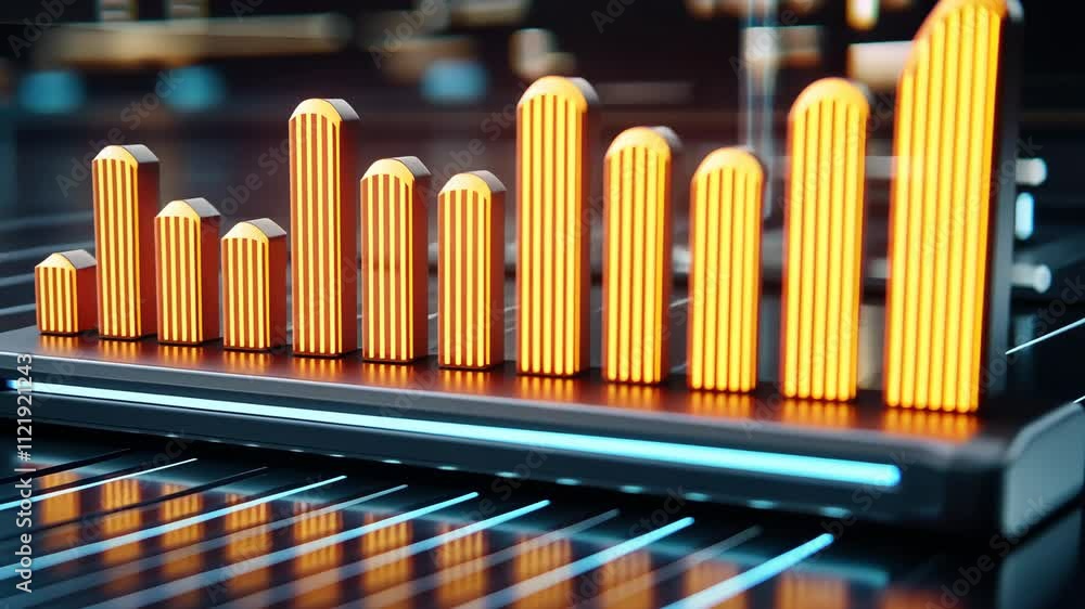 Poster futuristic glowing illuminated bar graph with modern design