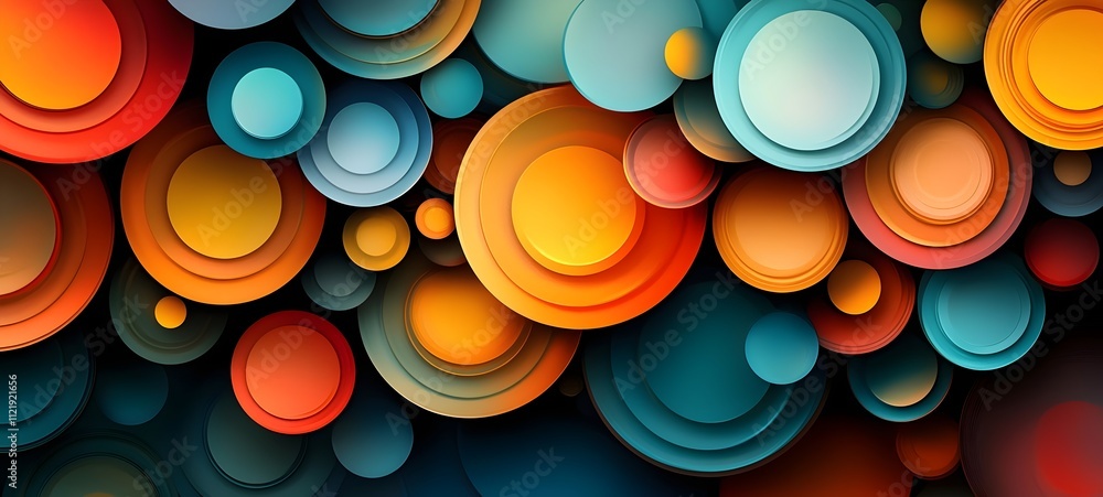 Aufkleber a vibrant abstract composition featuring layered circles in warm hues of orange, yellow, and hints o