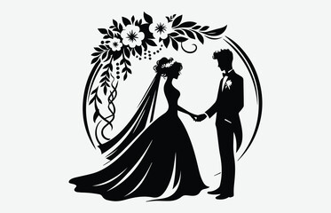 Silhouette of Wedding Couple Poses Depicting Love, Unity, and Celebration for Creative Art and Design Projects