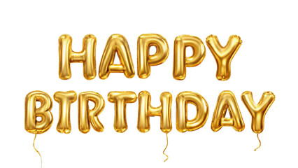 Vector realistic isolated golden balloon text of Happy Birthday on the transparent background. Concept of celebration and happy birthday holiday.