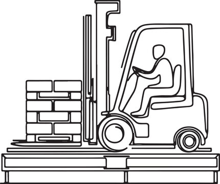 recommend clip art: Minimalist Line Drawing of Forklift Lifting Pallets Simple Vector Art on White Background