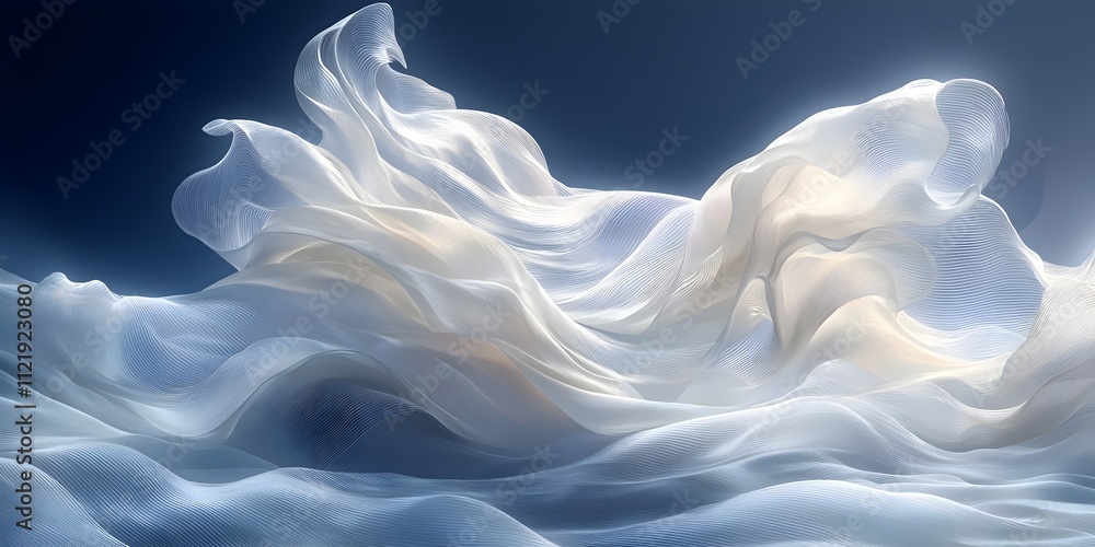 Poster An ethereal abstract representation featuring flowing, translucent waves in soft white and light blue tones, creating a serene and dreamy atmosphere.