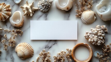 Obraz premium Blank Business Card Mockup on a Marble Surface with Calming Elements. Generative AI
