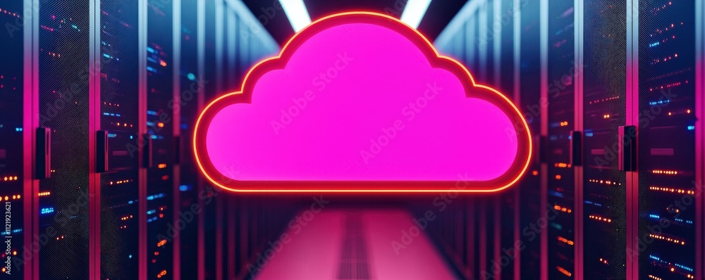 Poster performance efficiency effort concept. neon cloud symbol in a futuristic digital environment.