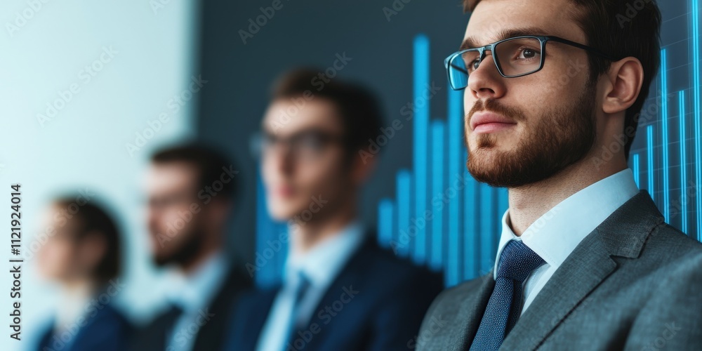 Poster performance efficiency effort concept. business professionals in suits with a graphical background.