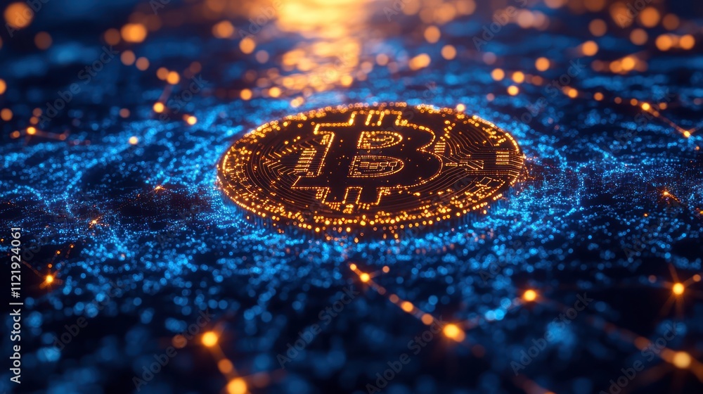 Poster Digital representation of Bitcoin with glowing effects 