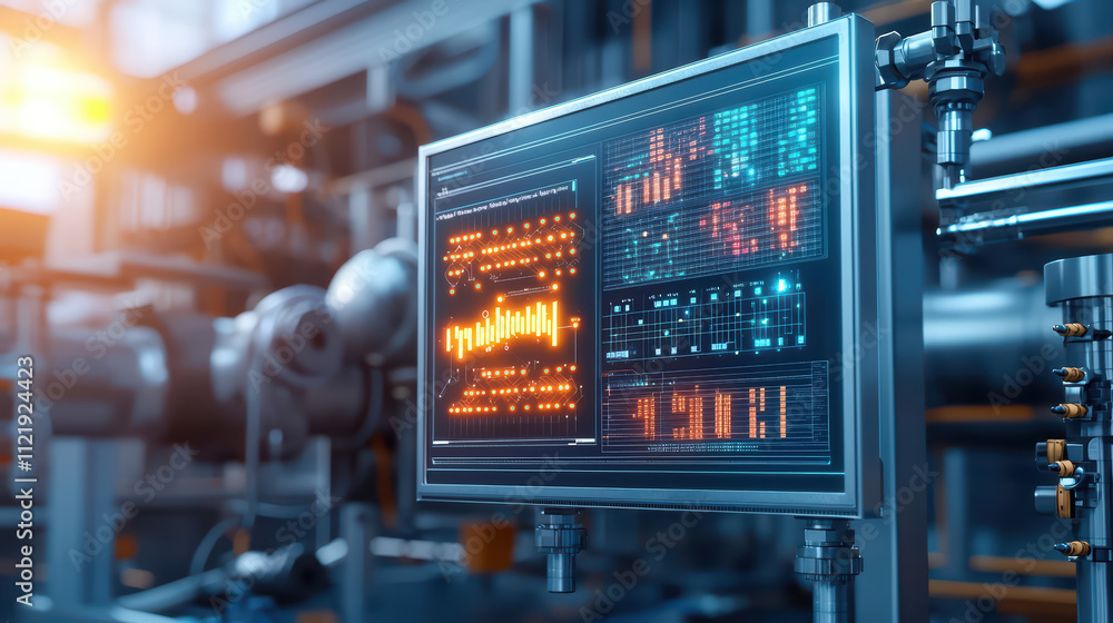 Poster futuristic laboratory display showcasing glowing holographic data and graphs, emphasizing advanced t