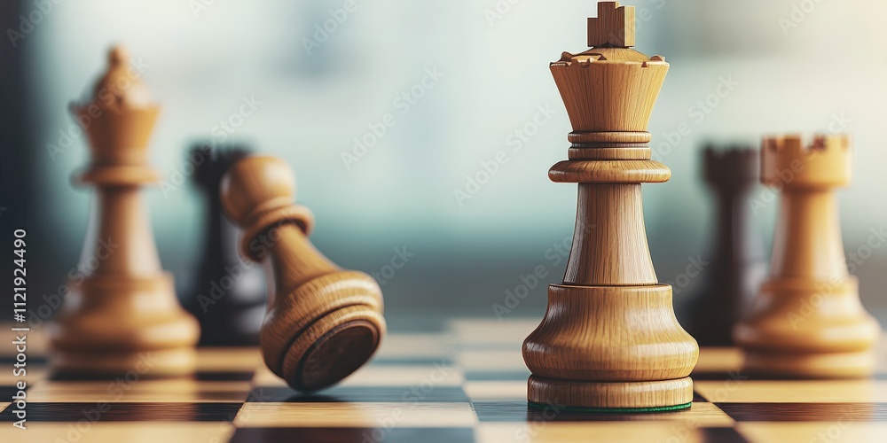 Poster performance efficiency effort concept. close-up of a chessboard with wooden pieces in focus.
